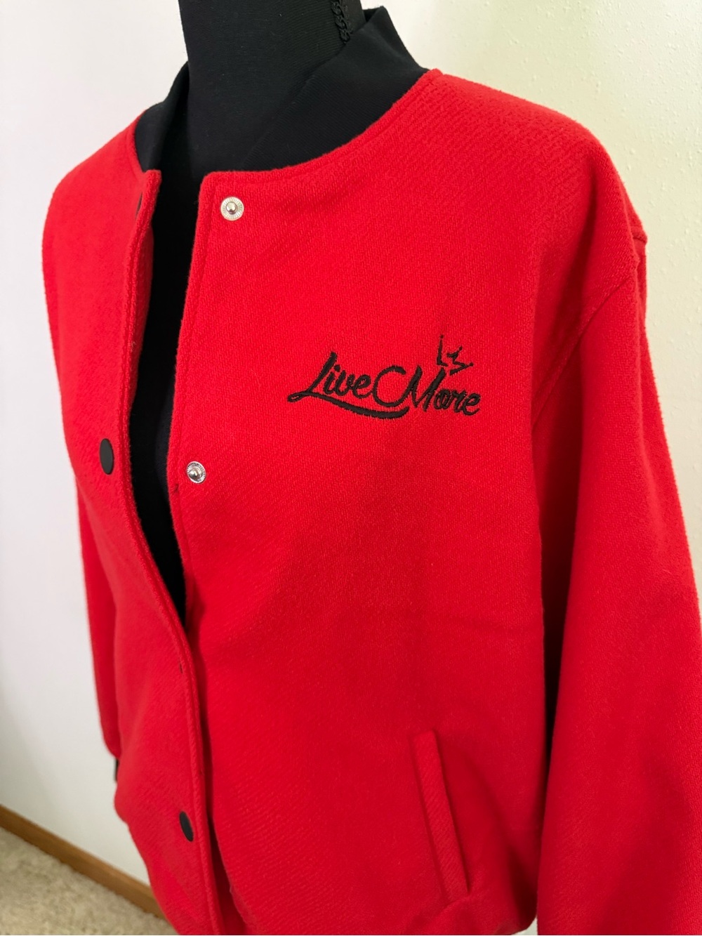 Future Collective LiveClime Red Bomber Jacket Wool Blend Small - Picture 2 of 10
